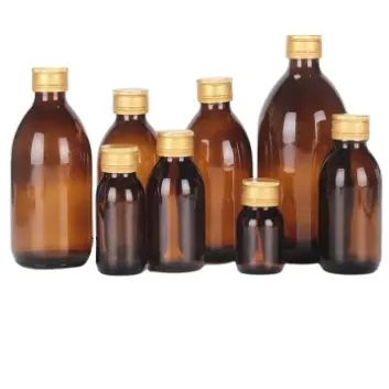 Altın tedarikçisi özelleştirilmiş 1oz 2oz 4oz amber kahverengi yuvarlak altın renkli cam şişe