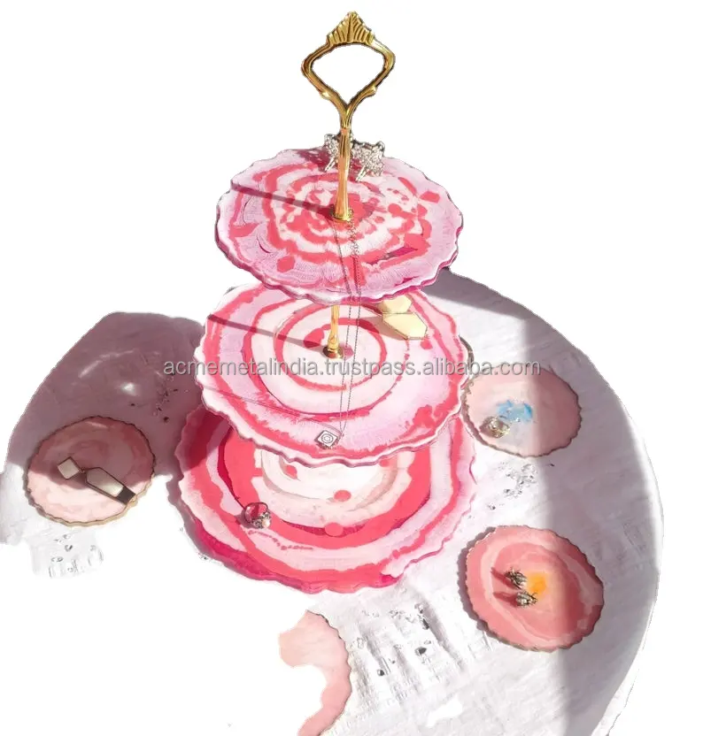 Support à Gâteau Design de Luxe Rose Couleur 3 Niveaux Résine Cupcakes Titulaire À La Main Dessert Stand Fête D'anniversaire Décoration Stand