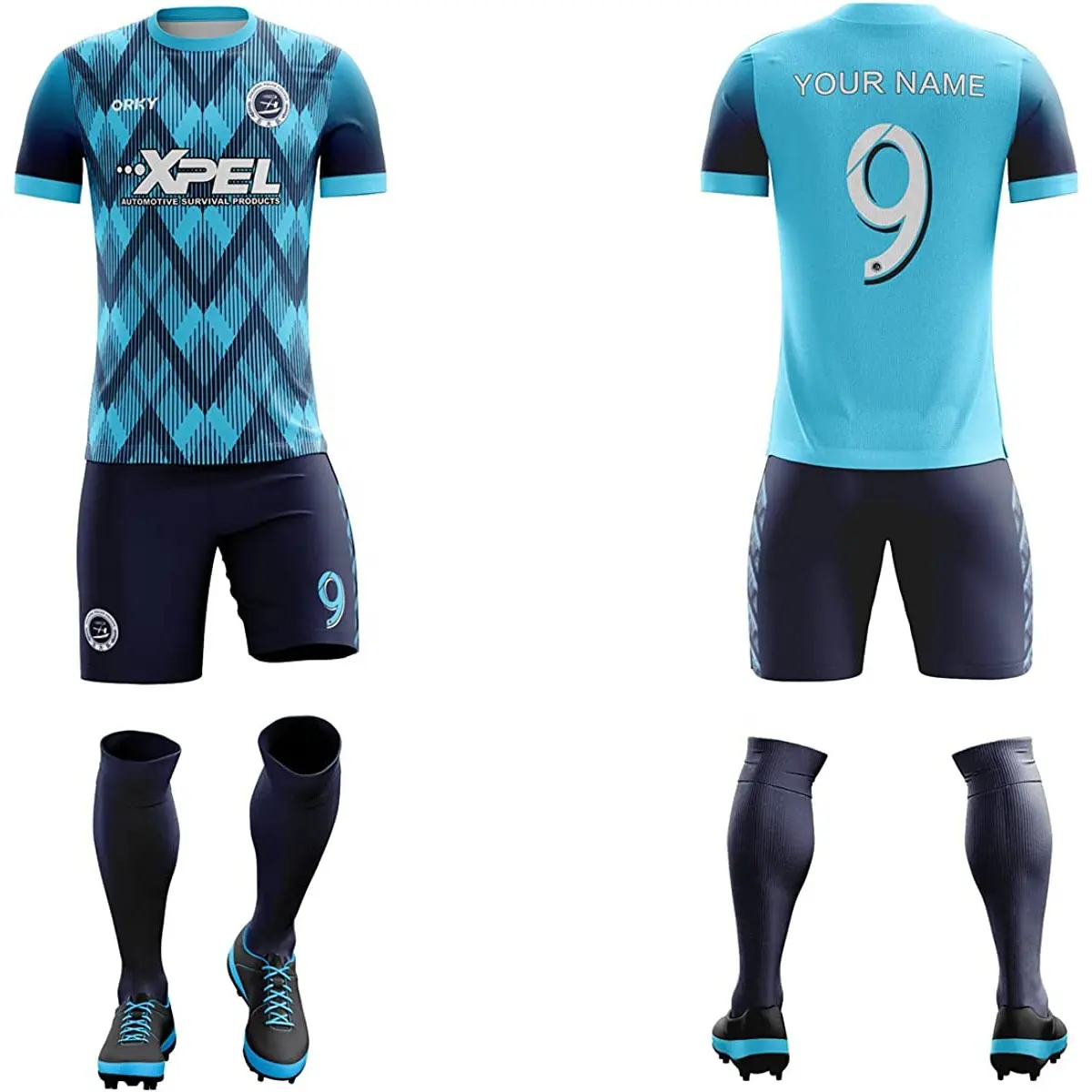 Conjuntos de uniformes de fútbol de equipo personalizado, uniforme de entrenamiento de fútbol de malla transpirable de secado rápido con logotipo impreso en blanco
