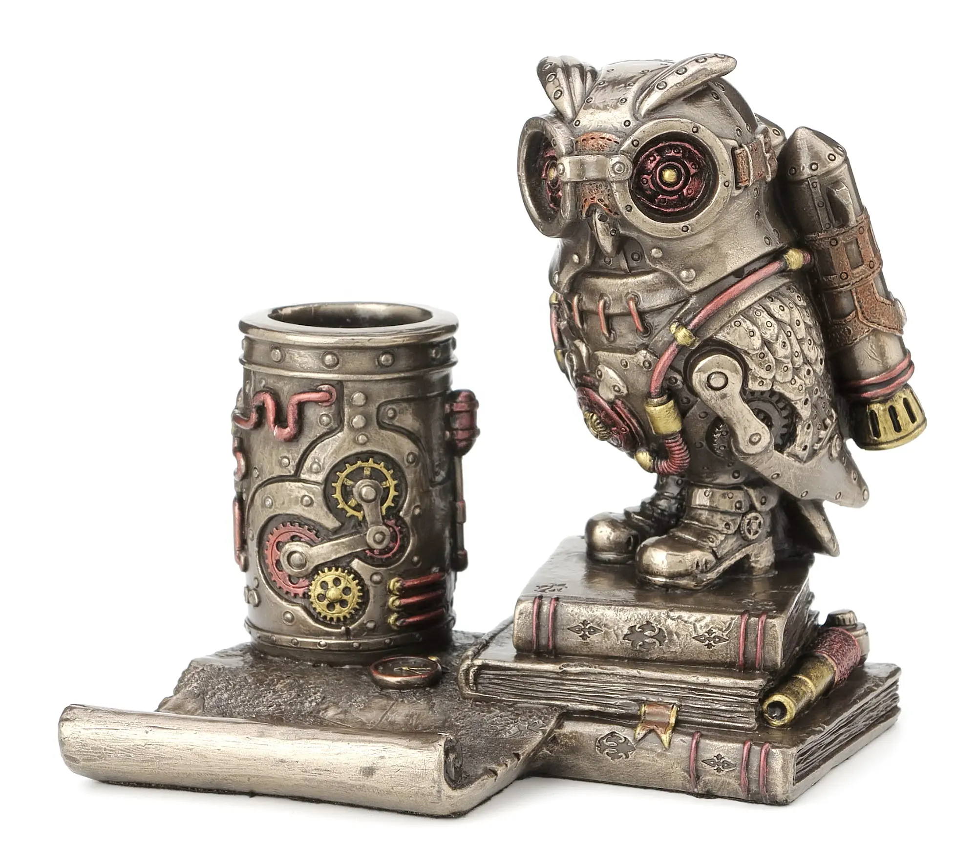 VERONESE DESIGN - STEAMPUNK OWL CELL PHONE STAND PEN HOLDER - COLD CAST BRONZE - OEM AVAILABLE