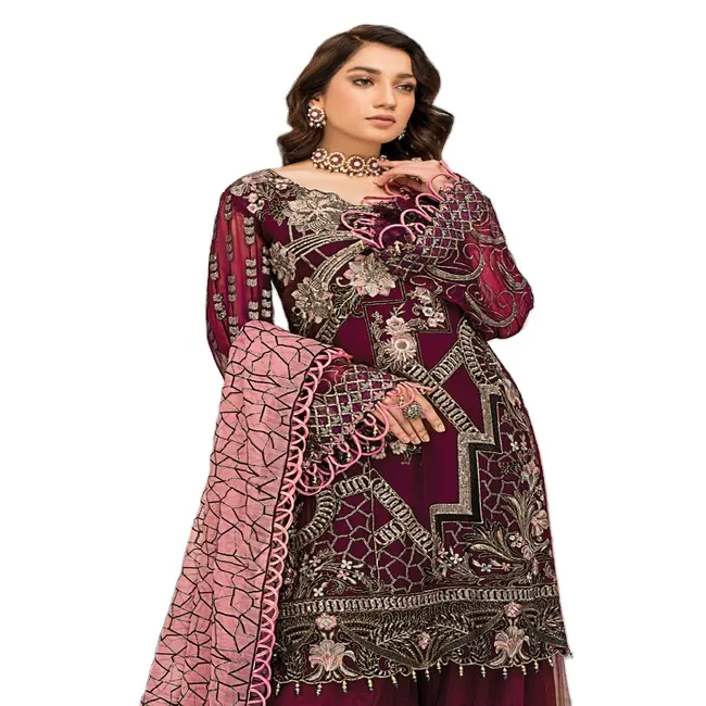 Pakaian musim dingin Shalwar kameez cocok untuk wanita di sifon kualitas tinggi barang dengan bordir sangat halus kain kualitas ekspor