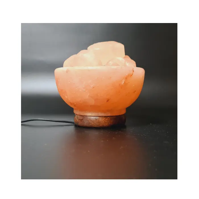 Handgefertigte Himalaya-Salzlampe rosa Kristallsalzbasis Schüsselform mit Herzmassage-Stein oder Feuerschüsselform Felssalzlampe