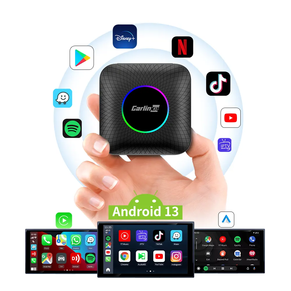 Carlinkit Tbox môi trường xung quanh hỗ trợ không dây Carplay Android 13 tự động đa phương tiện hộp Netflix Youtube qcm6225