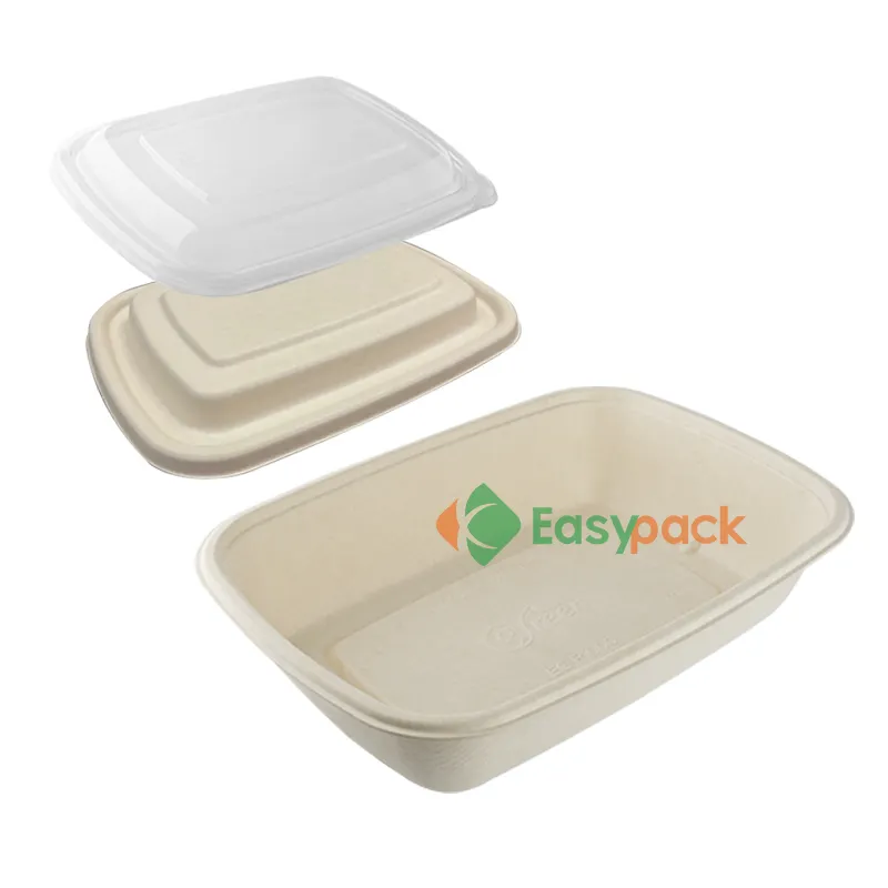 24oz biodegradable sugarcane bagasse disposable tray with lid