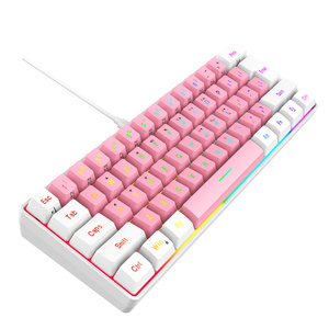 HXSJ V700 Mini Custom 61 teclas con cable RGB Arco Iris retroiluminado Rosa Gaming Keyboard Mute Membrane Keyboard con interfaz USB para niñas - Product Image 6