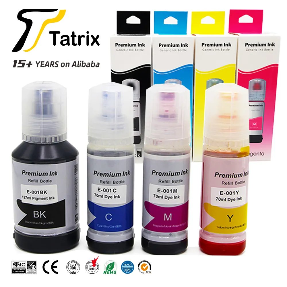 Tatrix 001 de tinta premium, garrafa à base de água de cor, recarga de tinta em massa, 001 para epson l4150 l6160 l6170 l6190 impressora