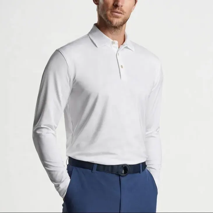 Polo da uomo a manica lunga tessuto a maglia in poliestere/cotone traspirante 220 grammi di abbigliamento Versatile Golf sport Logo personalizzato OEM