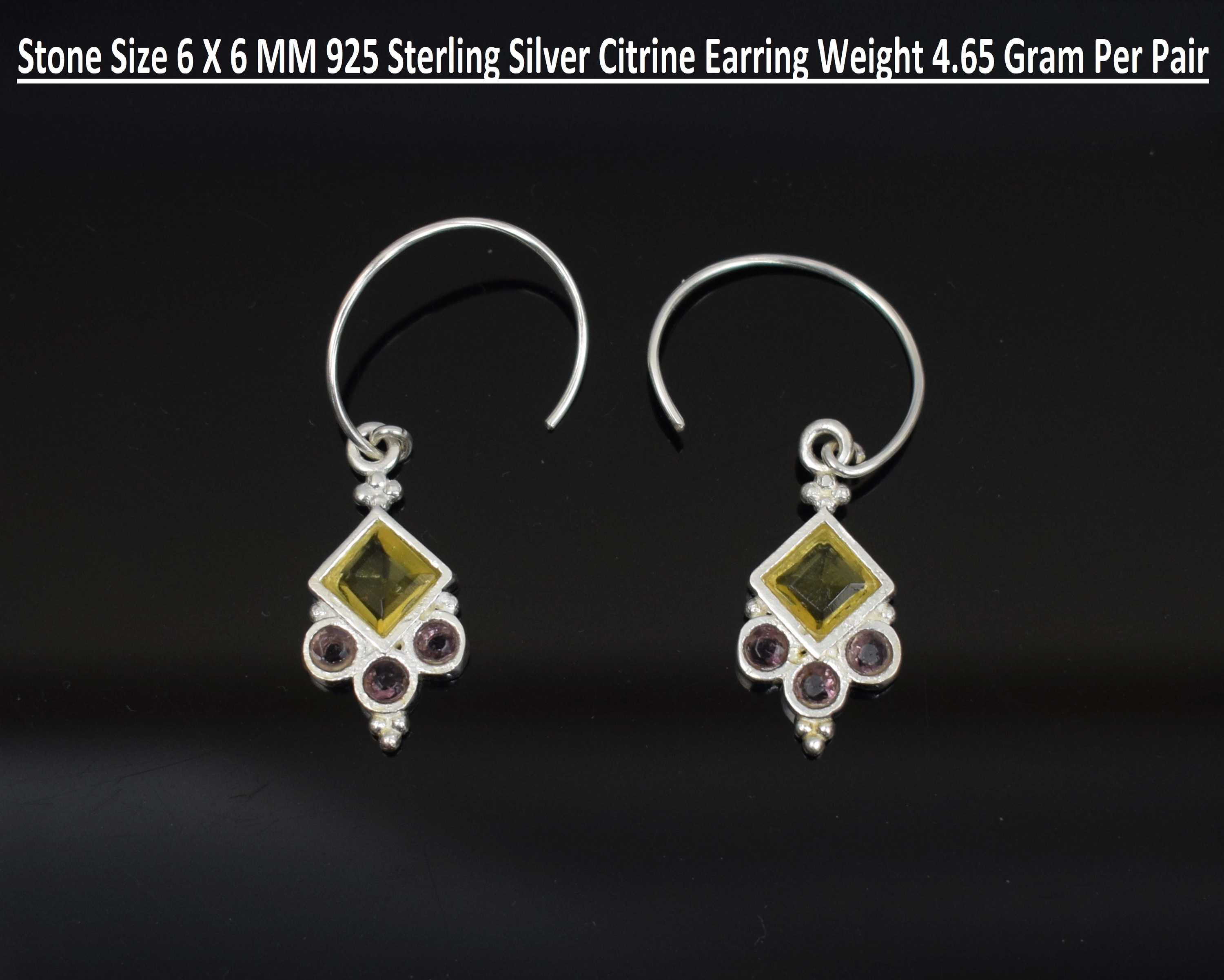 Boucle d'oreille citrine de forme carrée