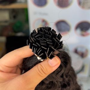 ナチュラルカラーバームカーリーフラットチップ8-40インチケミカルフリー100% 未処理バームカーリーヘアエクステンション