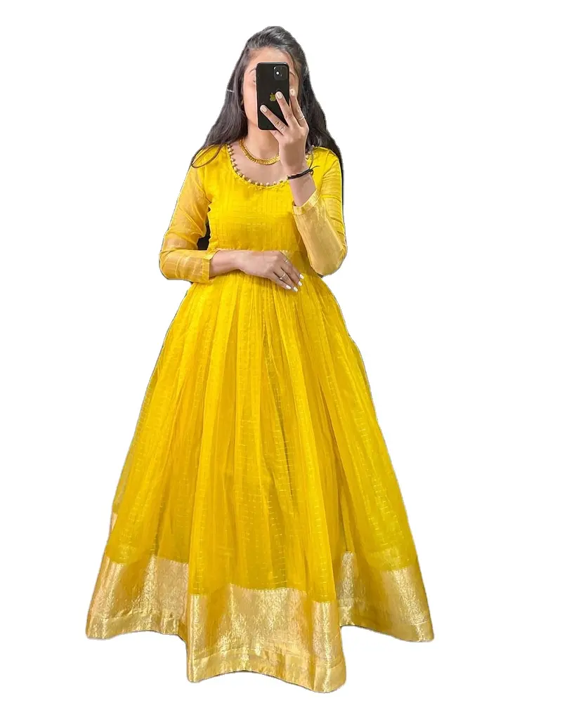 Thêu & Thủ Công Trên Vải Siêu Lụa Nyra Kurti Và Bộ Đồ Anarkali Khâu Hoàn Toàn Sharara