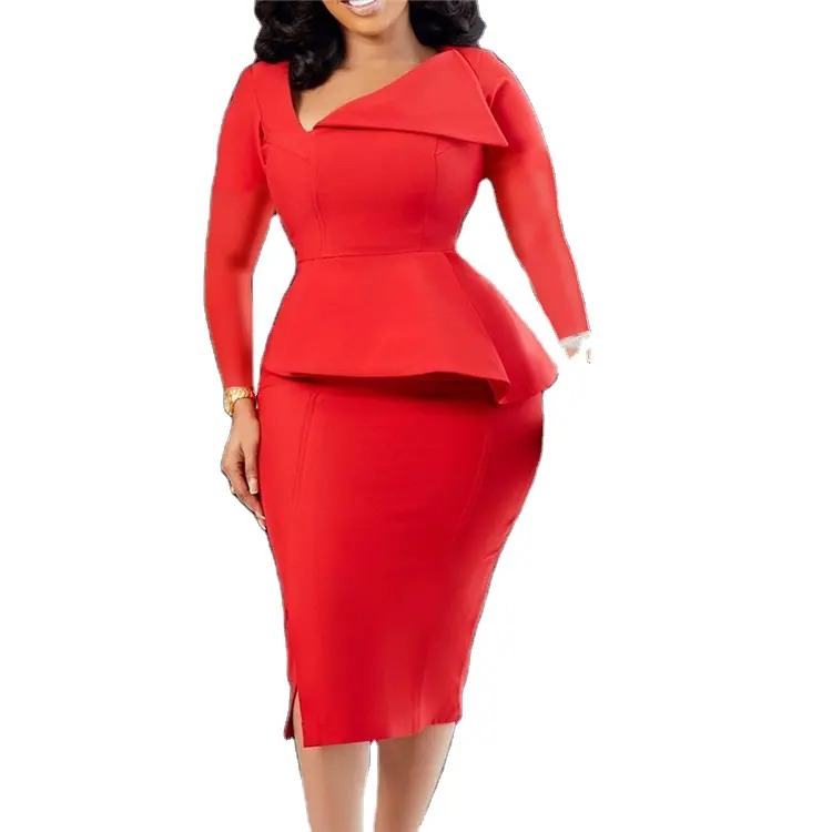 En gros grande taille L XL XXL XXXL femmes africaines vêtements dames décent peplum robe de bureau