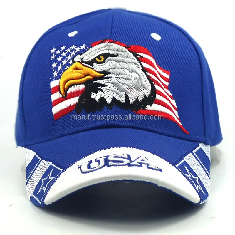 Berretto da Baseball blu con Logo personalizzato ricamato grande America Vintage MBC08 cappello personalizzato ricamato aquila sportiva