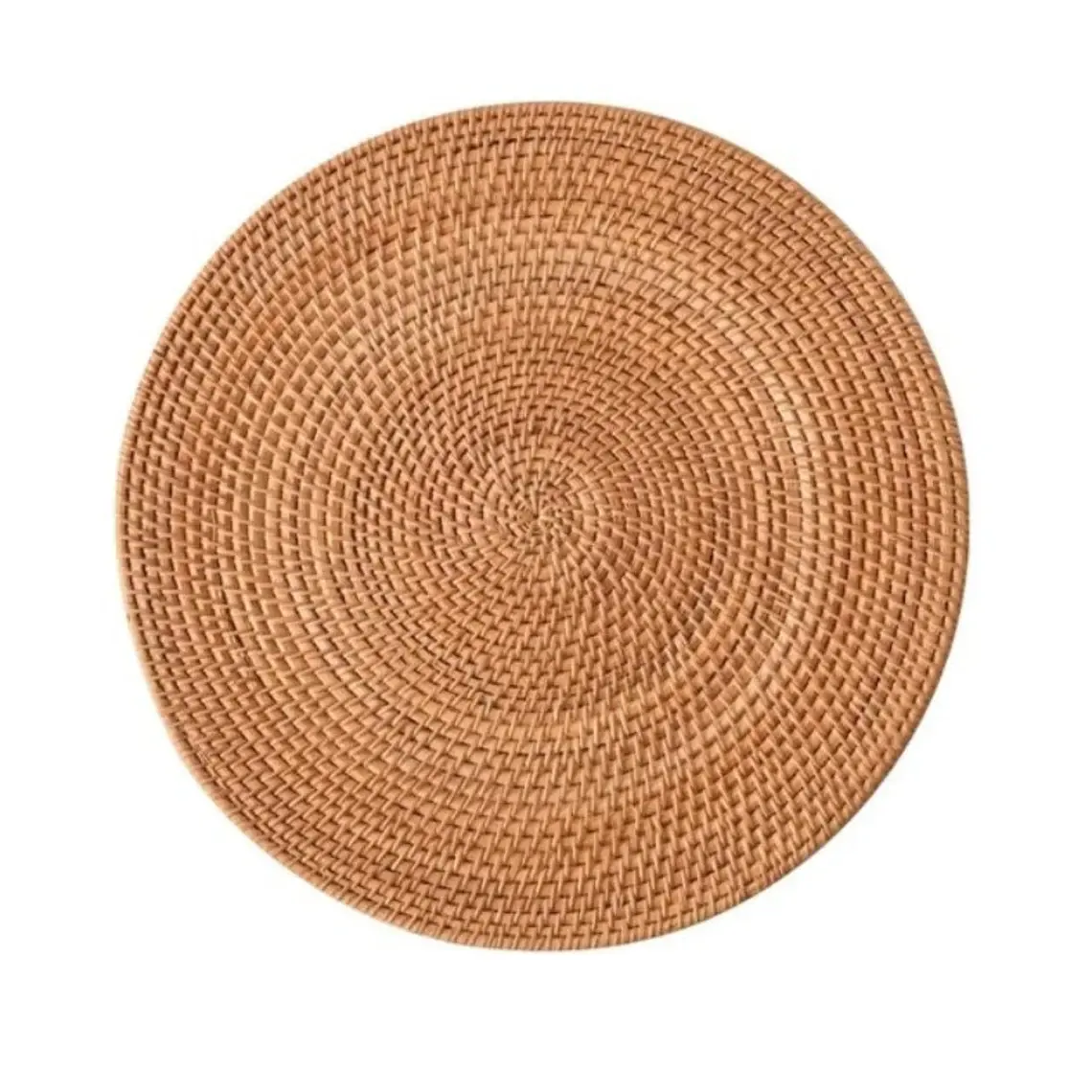 Cheap carregador placas vime rattan atacado conjunto artesanato placemats de madeira bambu redondo coasters tecido produtos artesanais