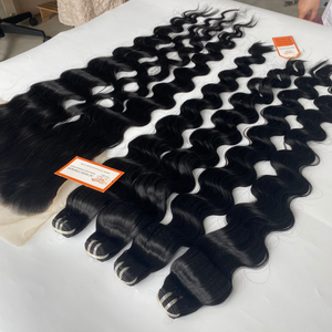 100% saf ham işlenmemiş bakire ham vietnam insan saçı uzantıları gevşek derin dalgalı doğal renk makine çift atkı Remy - Product Image 5