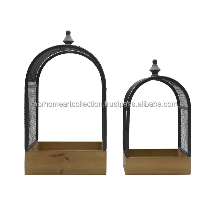 Estilo incrível e qualidade superior elementos personalizados Metal e madeira gaiola Table Top Decor Black Finish gaiola bonita