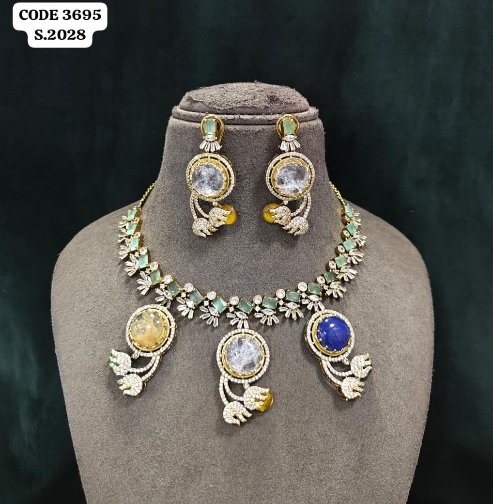 Dual-Tone Gold & Silver Mint Green Jewelry Set