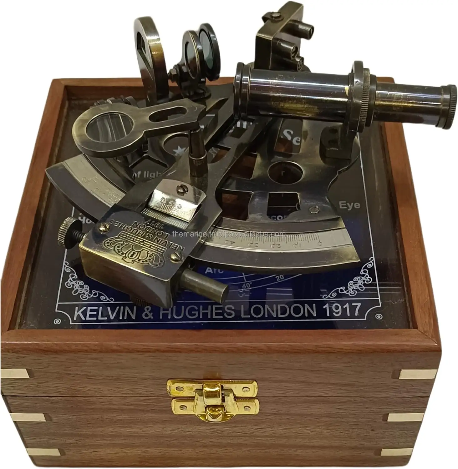 Vintage latón náutico Kelvin & Hughes London 1917 sextante antiguo con caja educativa calibrada