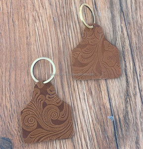 Chaveiros em couro com estampa floral, chaveiros de couro genuíno personalizados em forma única e estilo ocidental, feitos à mão