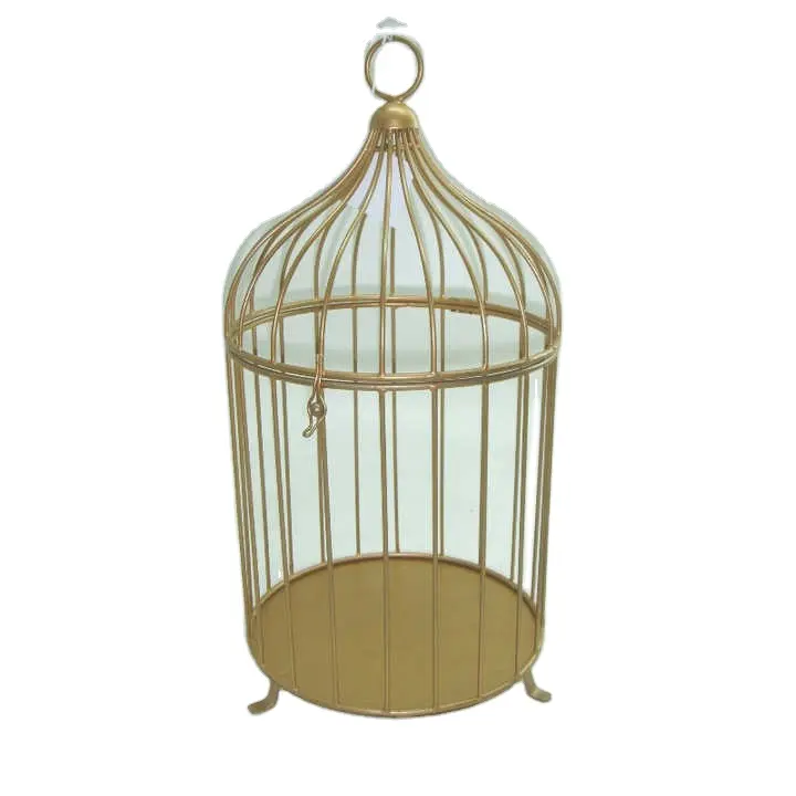 Antique Bird Cage com Floral Vine Single Pequeno com Pendurado Cadeia Ferro Fabricante Atacado White Parrot Cage Grande Handmade