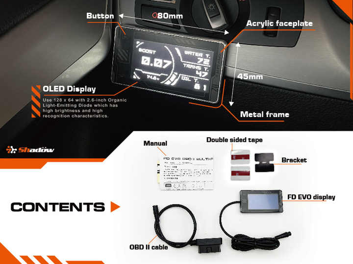 Performance Meter Real-Time Data Display FD EVO Obd2 Gauge