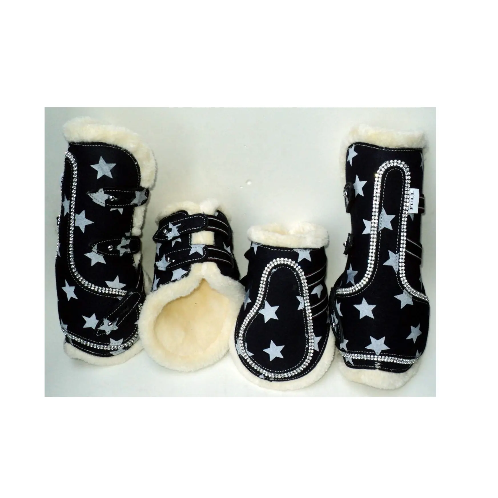 SMART HORSE ANKLE AND TENDON BOOTS WITH MINK FUR PADDED STAR PRINT / CUSTOMIZED HORSE BOOTS FUR PADDED