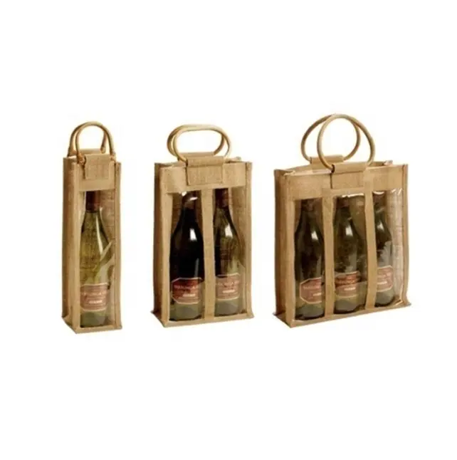 Sacchetti regalo Tote sacchetti di vino con Logo personalizzato Festival del vino riciclabile presenta una borsa di iuta per bottiglie con finestra in PVC