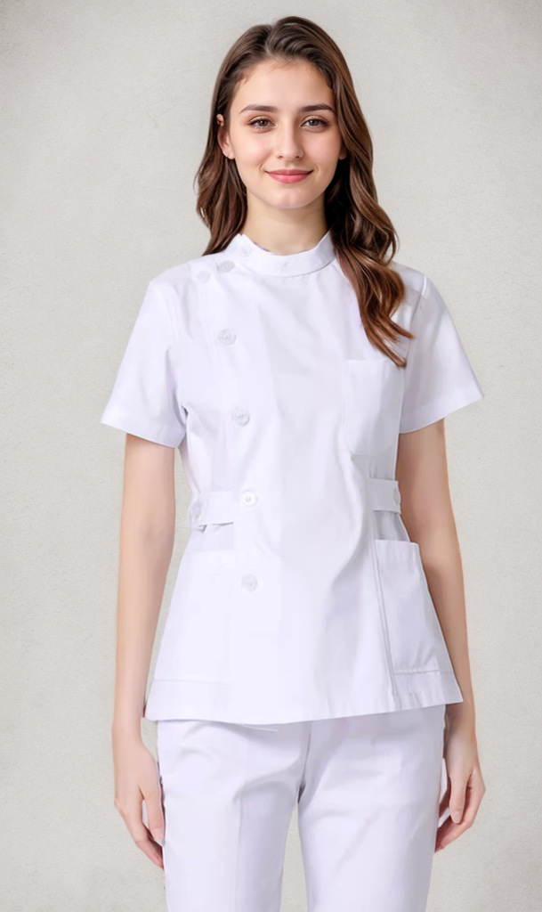 Top blanc manches courtes col montant + pantalon
