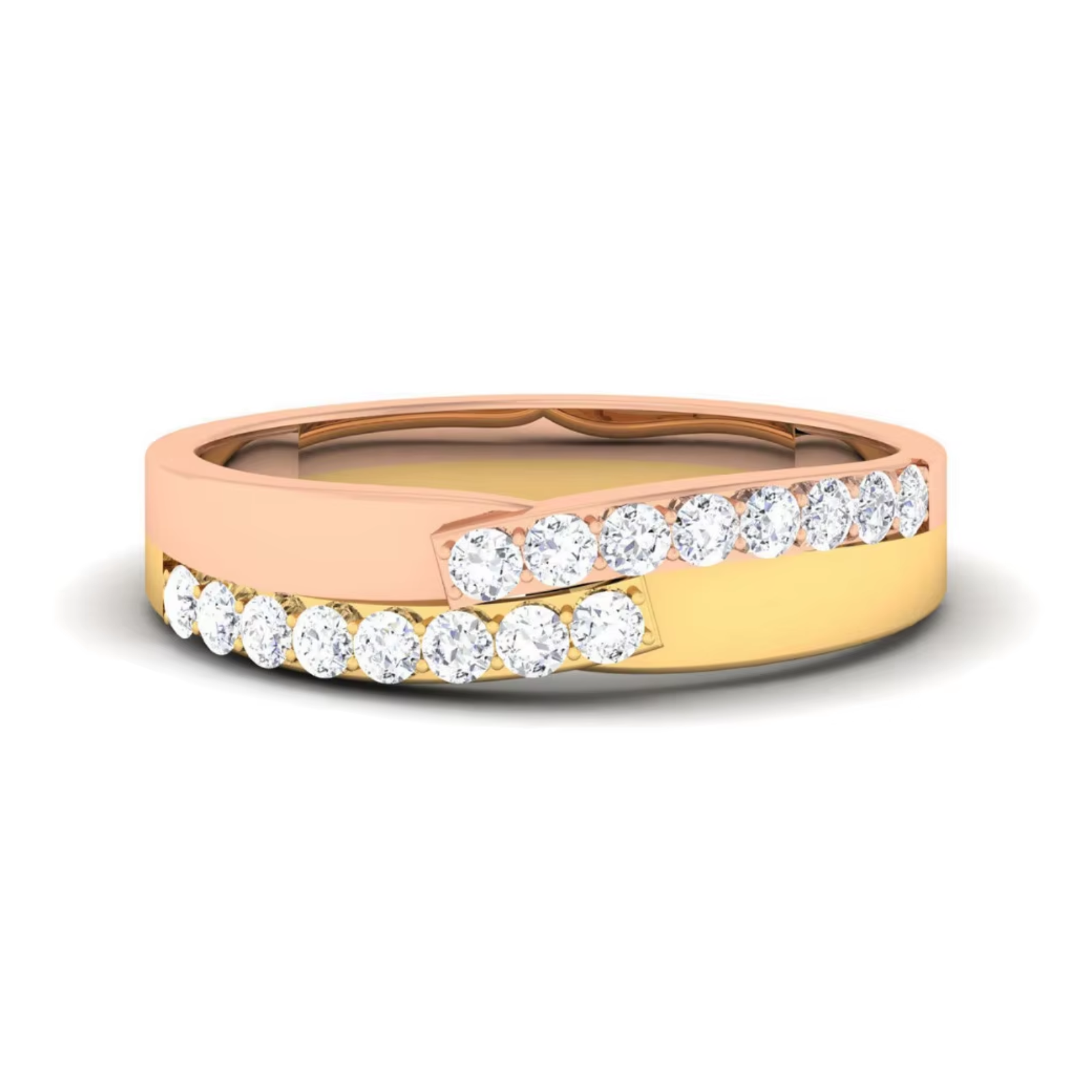 Rose gold top + Yellow gold bottom + White diamond stones