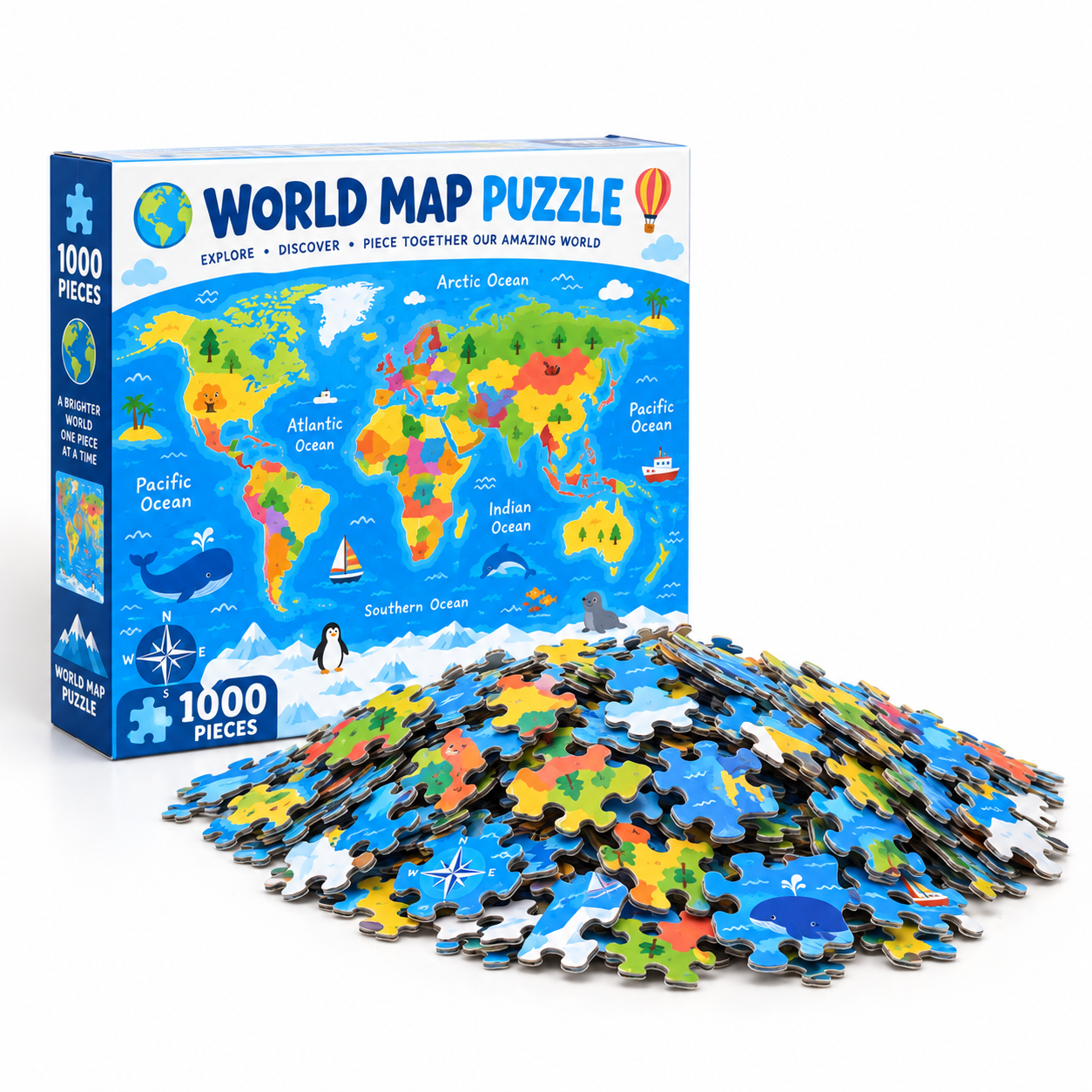 1000 pieces, World map