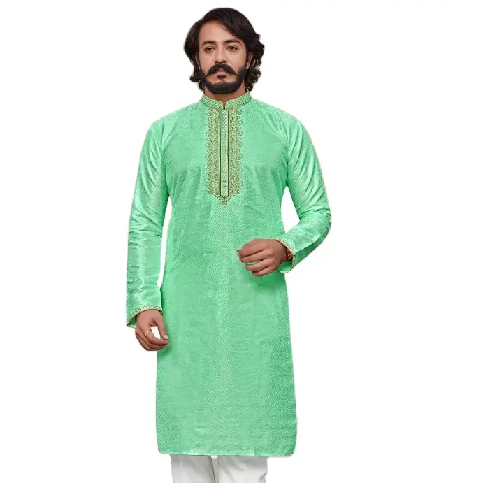 Pakaian desainer Mehendi musim pernikahan tradisional Kurta Chudidar pria pola tetes piyama Kurta Bollywood Set Mode