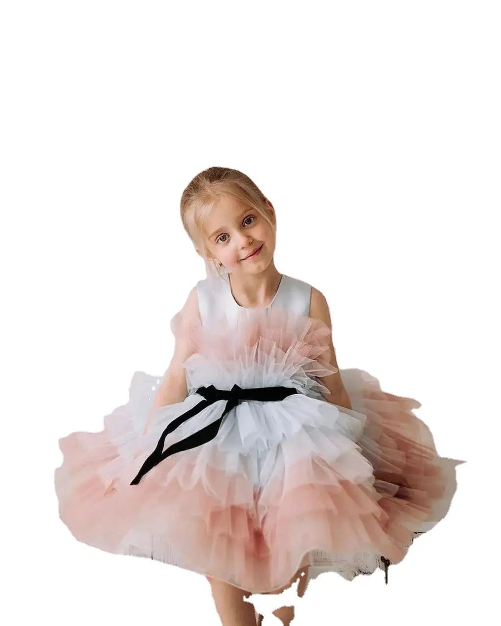 Vestido rosa de flores para niña, vestido de bola de Navidad, vestidos infantiles de lentejuelas, diseño de colección al por mayor 2024
