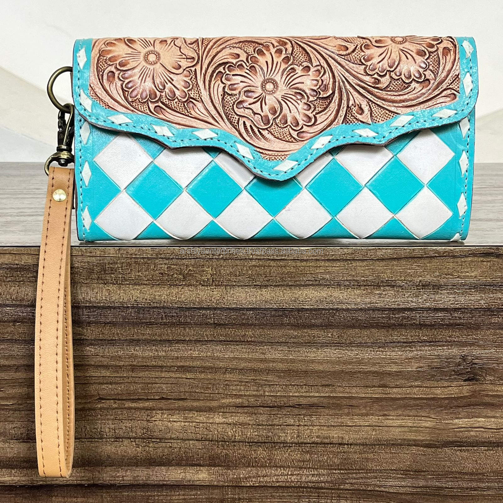 White & Turquoise Checkered