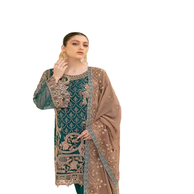 Penjual teratas memakai pakaian pesta bermerek Shalwar kameez cocok untuk wanita dalam kualitas tinggi sifon barang dengan bordir sangat halus