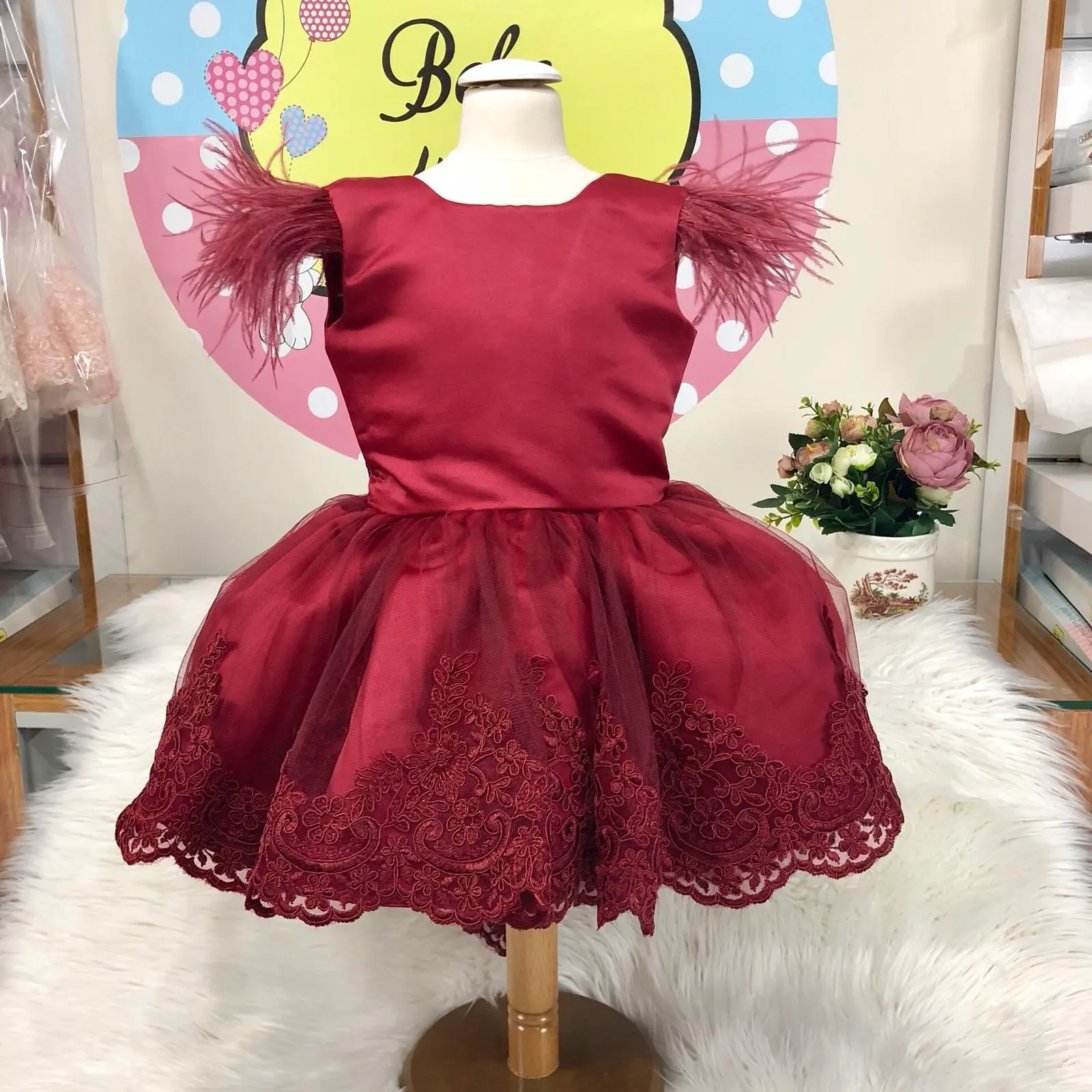 Robes de soirée pour enfants, tenue de luxe, en dentelle, couleur bordeaux, pour fête d'anniversaire, nouveau-né de 0 à 12 mois, nouvelle collection,