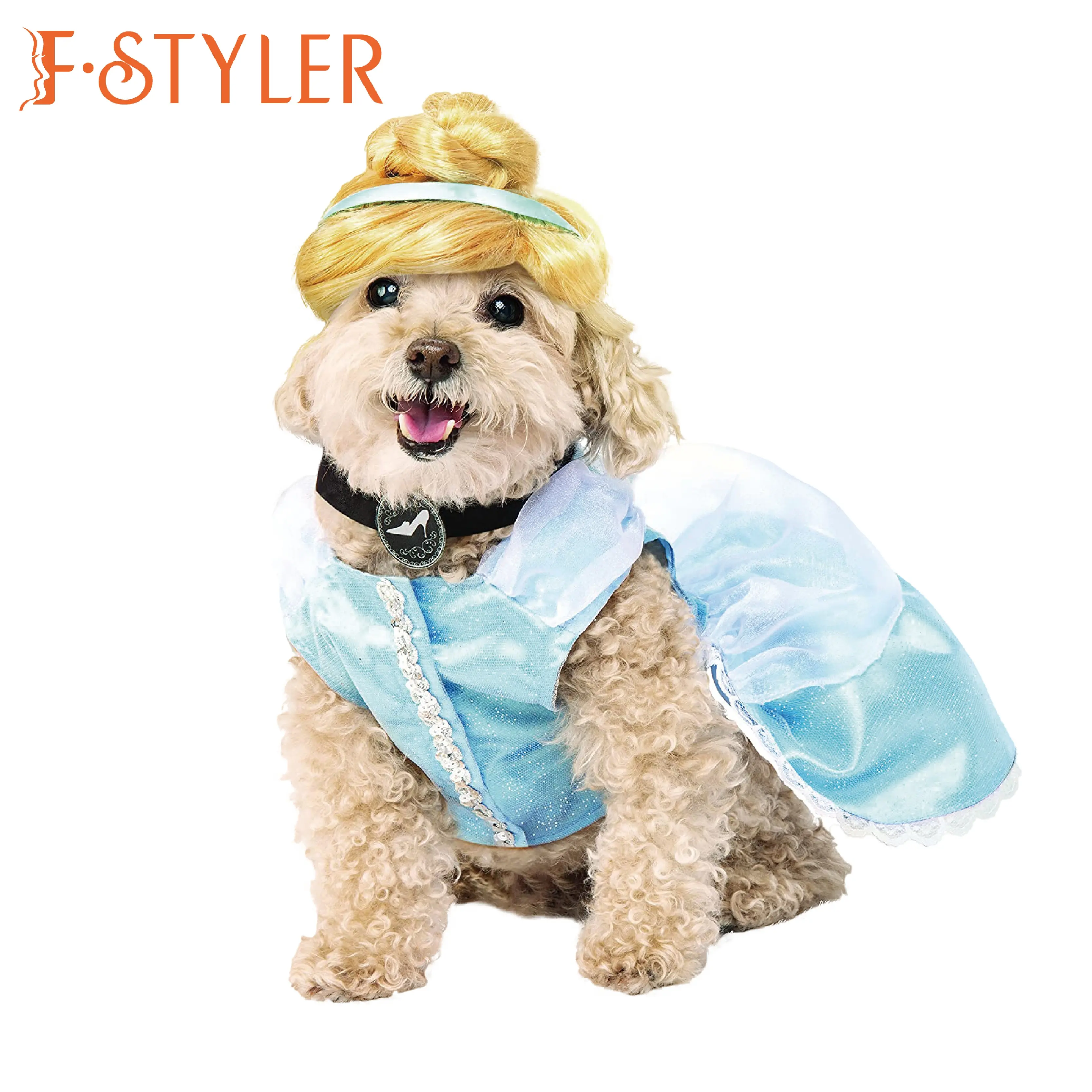 FSTYLER pelucas para mascotas película Cenicienta disfraz Halloween carnaval pelucas sintéticas caliente al por mayor venta a granel Personalización de fábrica perro Wi