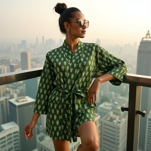 Eko <span class=keywords><strong>Chic</strong></span> Serenity kolay depolama askı döngü tasarım yeşil barış blok baskı rahatlatıcı kadın artı boyutu <span class=keywords><strong>kimono</strong></span> robe elbise