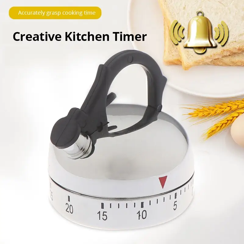 Minuterie de cuisine blanche alarme mécanique en forme de bouilloire minuterie horloge comptage 60 Minutes Cuisine bouilloire style horloge minuterie