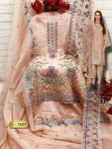 Elegant Organza Shalwar Kameez with Heavy Khatli Work and Embroidered Dupatta for Festive Parties and Eid Celebrations - Product Image 3