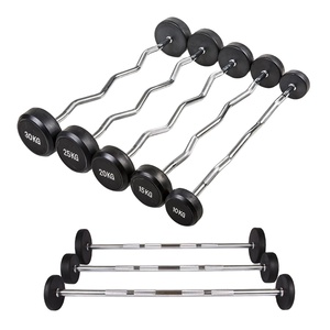 SMARTFIT固定バーベル事前加重ストレートスチールまたはカールバーウェイトリフティング用ラバーウェイトバーベル付き - Product Image 1