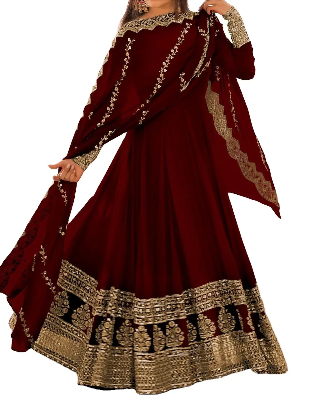 Vestido de noiva Dupatta para casamento e recepção, vestido de noiva pesado e bordado, estilo Anarkali, exclusivo, 2024