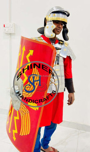 Medieval Armor Roman <strong>Lorica</strong> Segmentata Legionary Jacket W/Roman Helmet &amp; Red Tunic Silver Finish Armor Roman Shield Costume Set