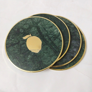 手工制作的绿色大理石杯垫套装，配有金色柠檬设计的时尚桌面饮料垫和镀金边缘，非常适合茶几 - Product Image 3