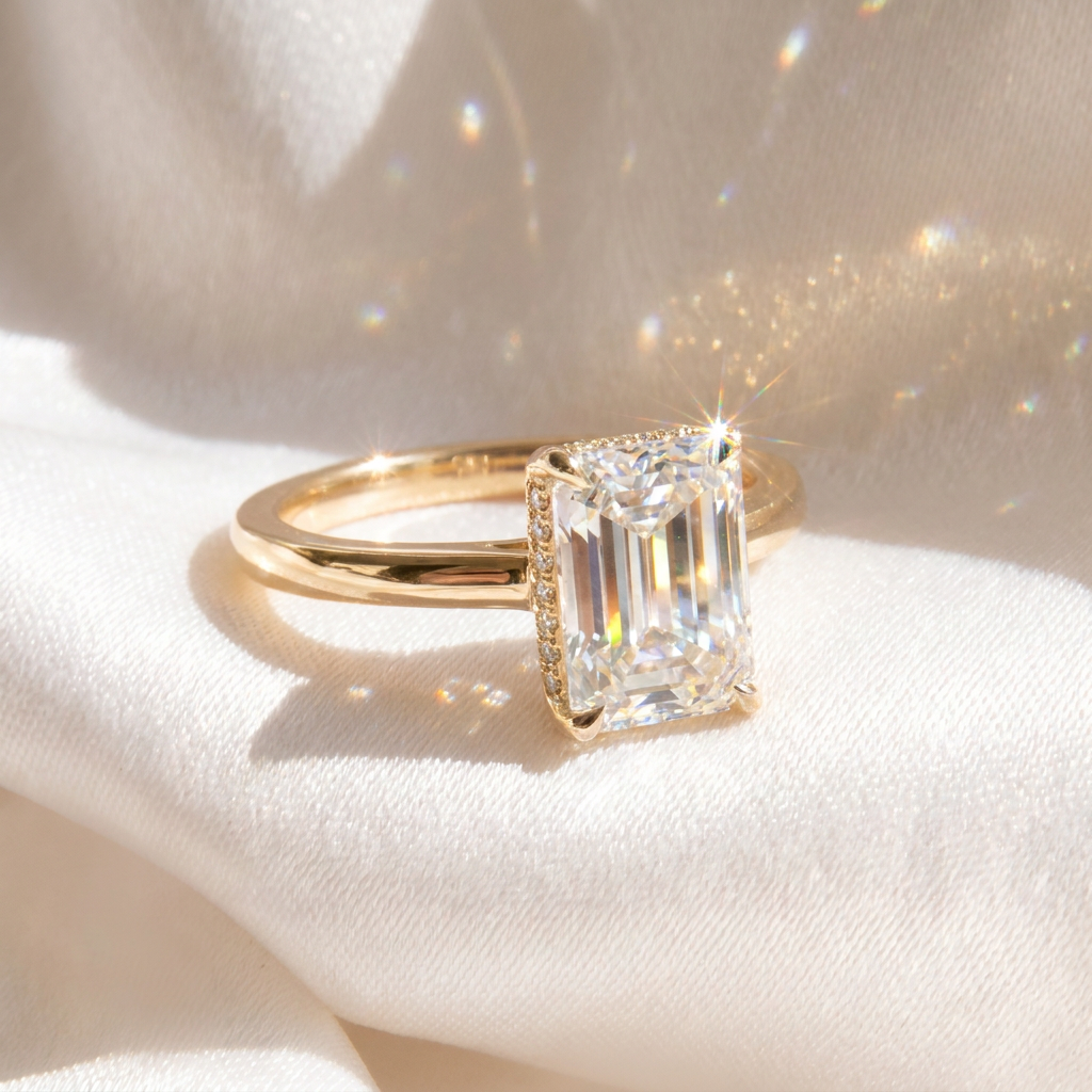 Bague solitaire rayonnante plaquée or