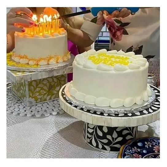 Soporte de madera con incrustaciones de perlas para pastel de cumpleaños, soporte de pastel de boda de la India, regalo de Ramadán Eid