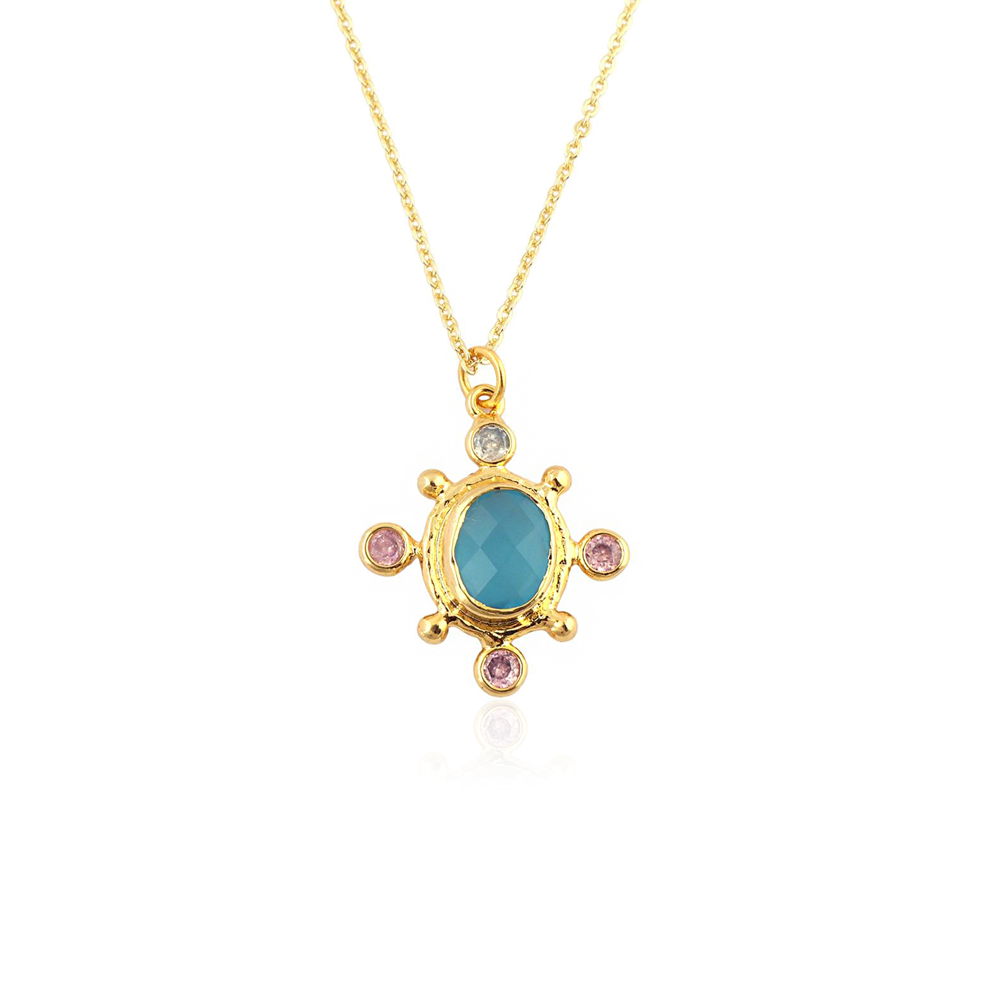 3.Calcédoine bleue, CZ rose et blanc
