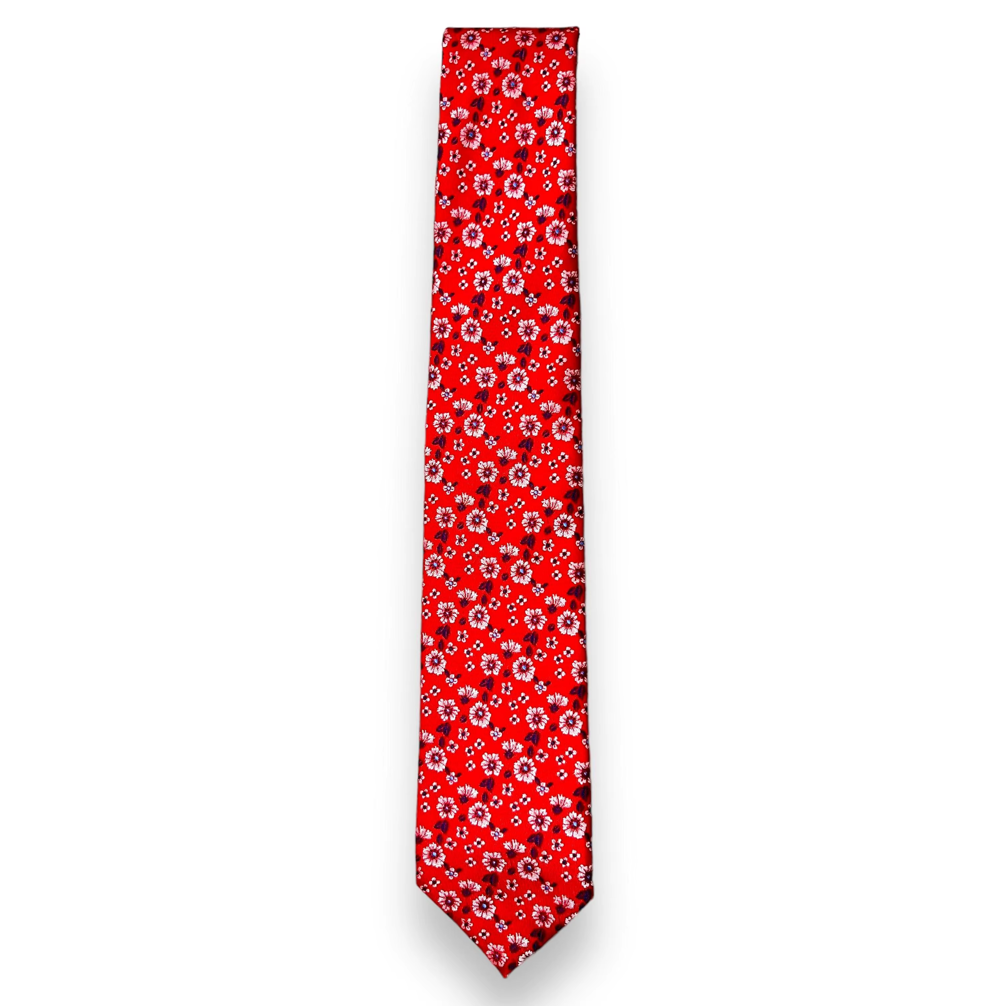 Cravate en soie à motif floral rouge