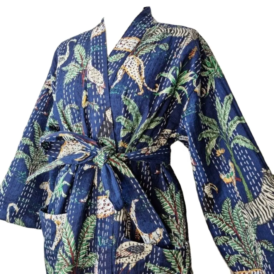 Bohemian Kantha Robe for Bridesmaid Wear Long Jacket for Beach and Night Wear Dress Long Bathrobes For Women at Wholesale Price
