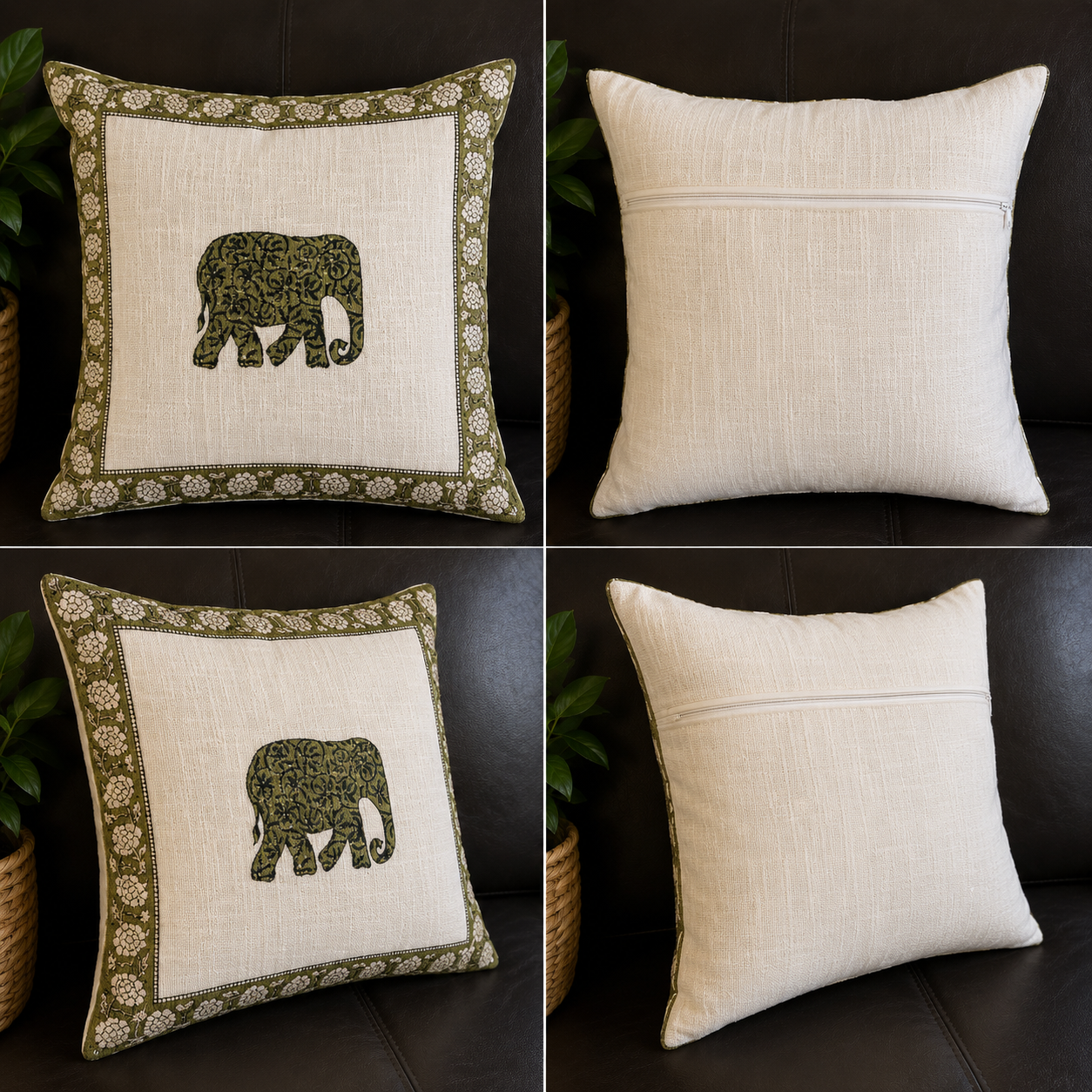Olive Green & Ivory Elephant