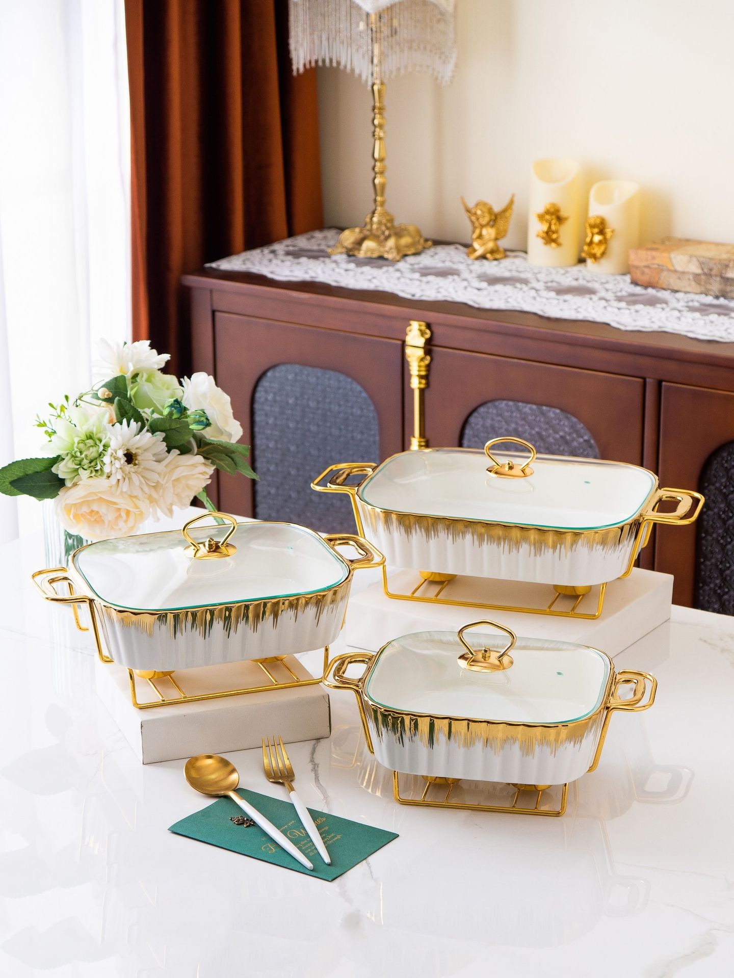 White with Brush gold rim