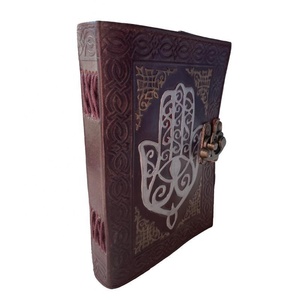 Hamsa Embossed <strong>Notebook</strong> Brown <strong>With</strong> Antique <strong>Color</strong> Handmade Unlined Cotton Paper Best Gift For Unisex Book of shadows Planner